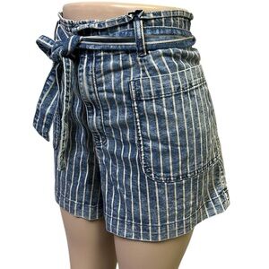 American Eagle Outfitters High Rise Tie Belted Striped Jean Shorts Plus Size 14
